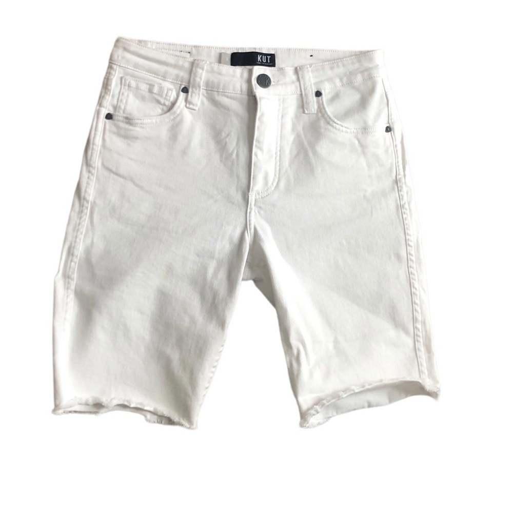 Kut From The Kloth Sophie Bermuda Jorts Short Sz. 2 White Stretch Fringe Hem